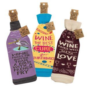 NEW Lot of 3 PBK Primitives by Kathy WINE BOTTLE SOCKS Wine Gift Bags, Covers